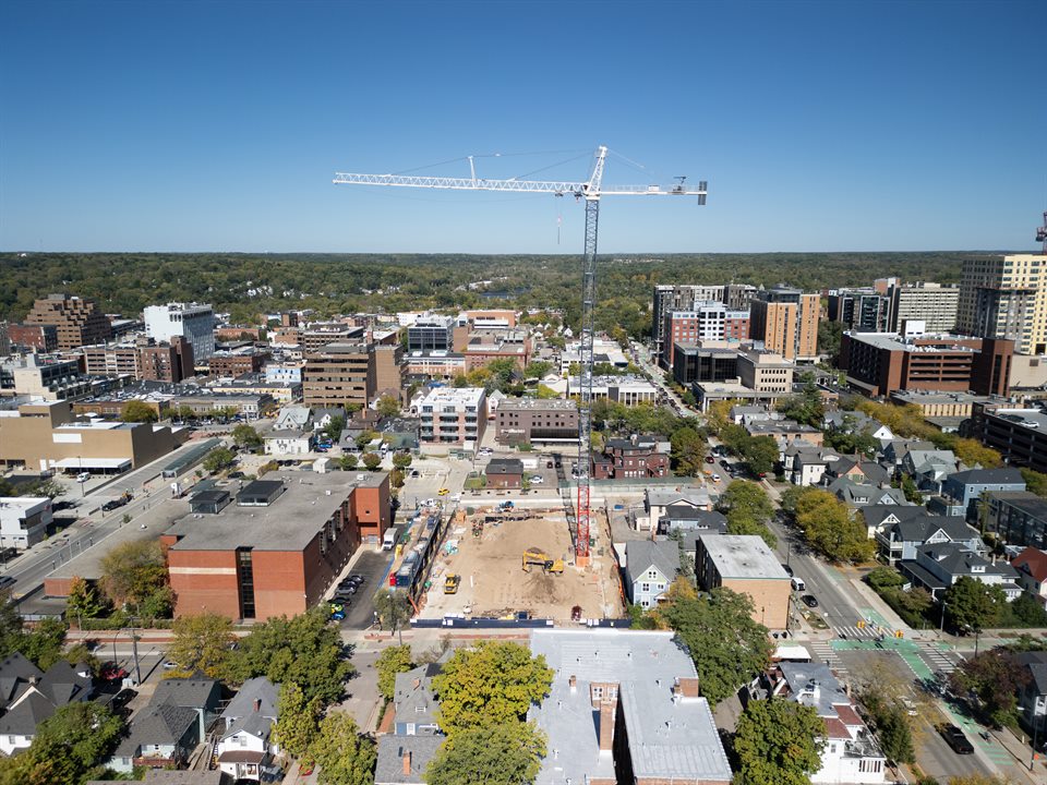 Aerial view of a commercial construction project in Metro Detroit